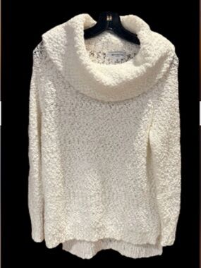 Liz Claiborne Petite Ivory Chenille Tunic Sweater Cowl Neck Size PM